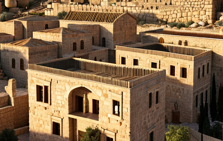 **Jerusalem stone houses, warm light, traditional architecture.** (Focuses on the traditional building style and materials.)